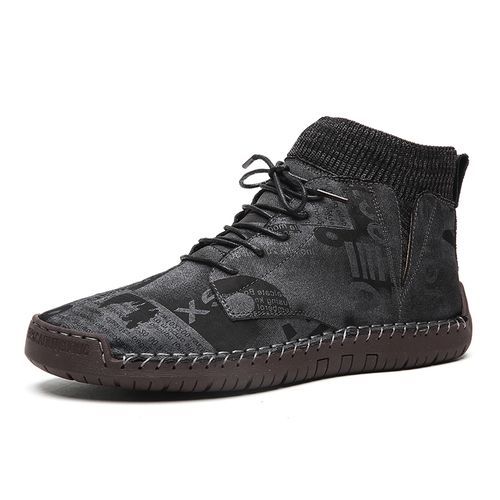 Men's Casual Fashion Hiking Leather Ankle Boots Shoes-Black