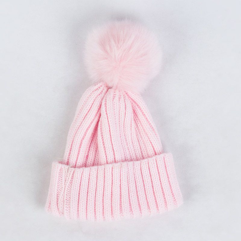 (Pink Pink)Solid Color Child Winter Warmer Beanies Soft Elastic With Pom Pom Hats Newborn Fash XXA