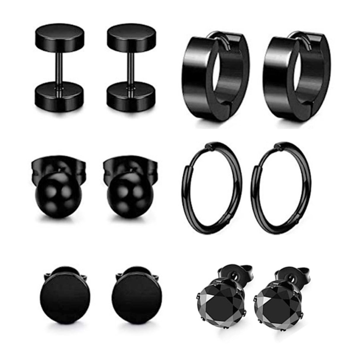 6 Pairs Earrings Wear-resistant Rhinestone Inlaid Stainless Steel Stylish Ear Clips For Daily-Black