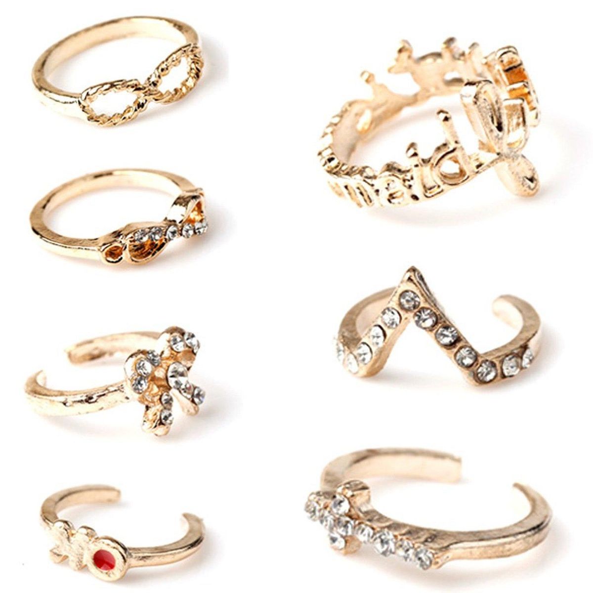 1 Set 7pcs Womens New Elegant Bowknot Knuckle Midi Mid Finge