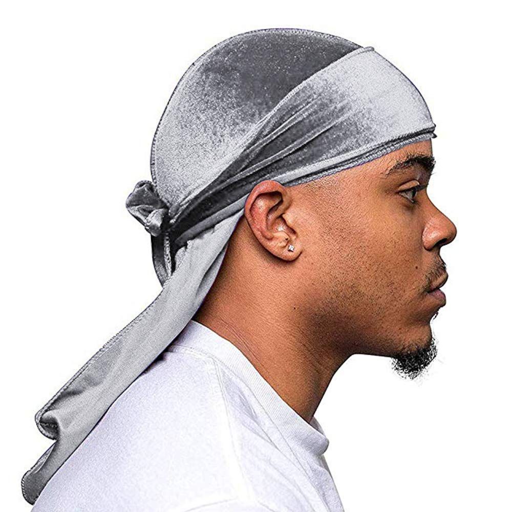 Unisex Luxury Velvet Grey Head Wrap Durag