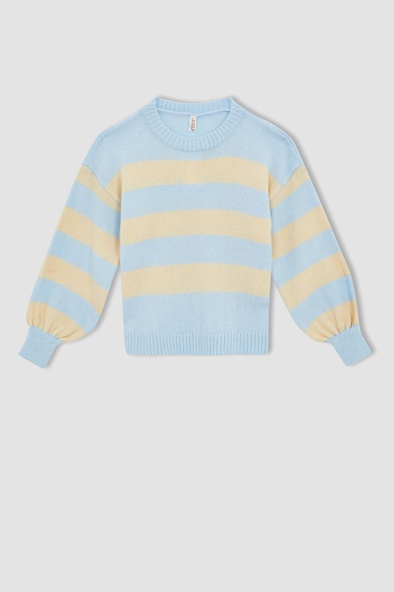 Girl - Regular Fit Crew Neck Long Sleeve Tricot Pullover - Blue