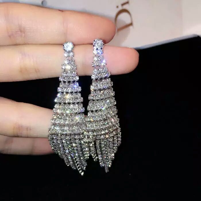 Super Flash Diamond Two-color Tassel Earrings For Women