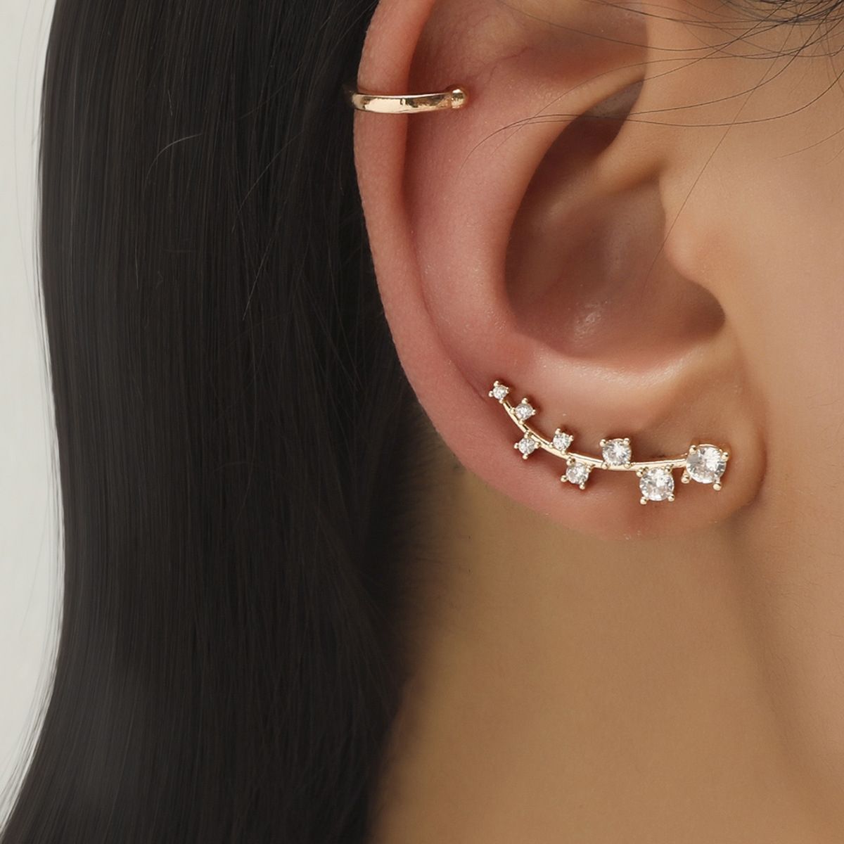 DZ-514 Small Drilling Lug Clip Geometric Zircon Earrings