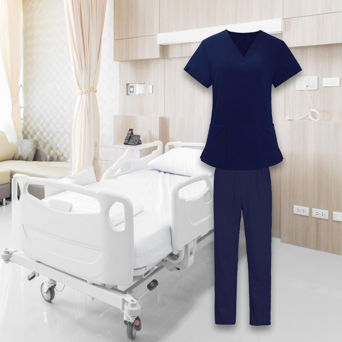 Women Scrubs Set Hospital Nurse Costume Doctor Nursing  XXL Navy Blue
