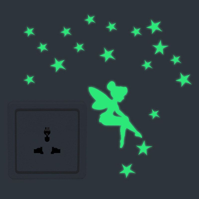 Cartoon Luminous Wall Sticker Girl Star Design Switch Decal-