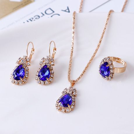 Women Fashion Jewelry 3 In 1 Earrings Jewellery Set (Blue)