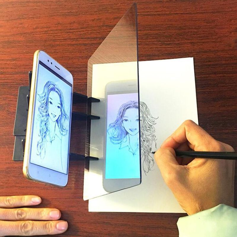 Kids LED Projection Drawing Copy Board Projector Painting Tracing Board Sketch Specular Reflection Dimming Bracket Phone Holder