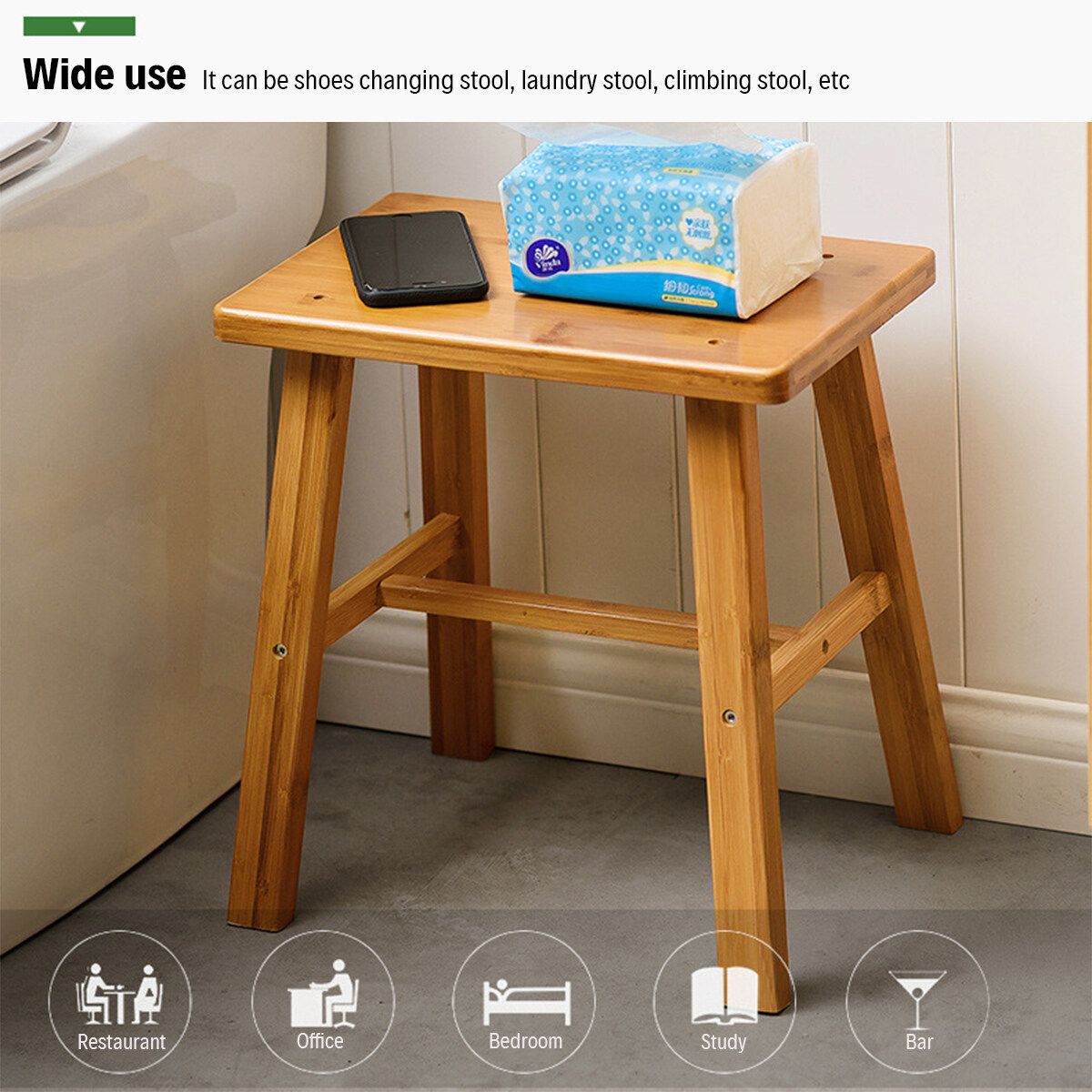 Square / Round -- Multi-Function Bamboo Stool Wood Children'S Adult Stool Living Room Home Small Sofa Tea Table Chair Bedroom On-Slip Bath Bench Stool Bathroom Shower Seat Spa Chair