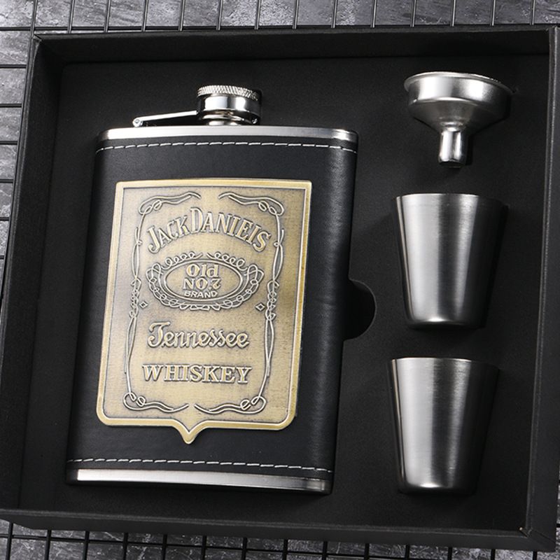 80Z Hip Flask Set -PU Leather Body Cover With Funnel 2 Cups