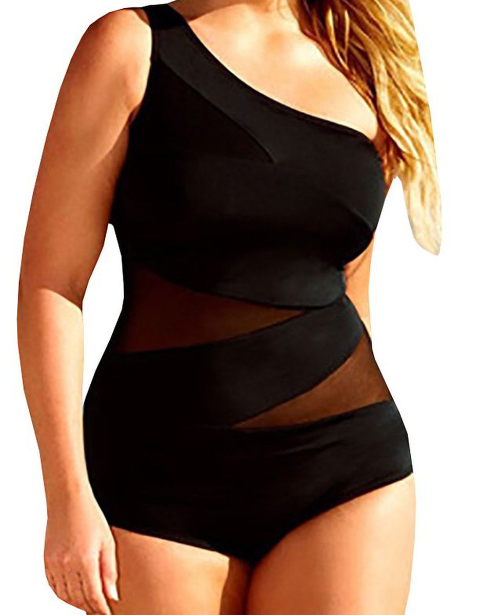 Women's Plus Size Sexy Off-shoulder Mesh Swimsuit One Piece X-Large