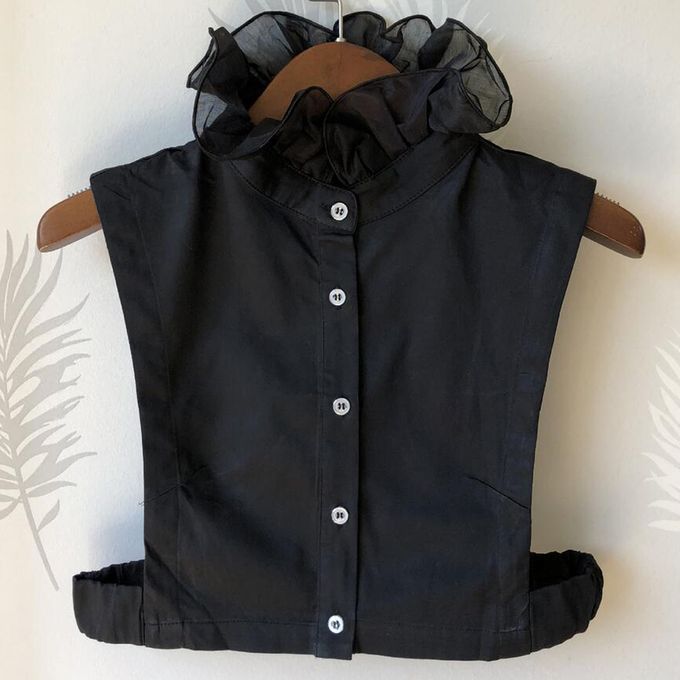 Women Chiffon Detachable Faux Shirt Stand Collar False Necklace Black
