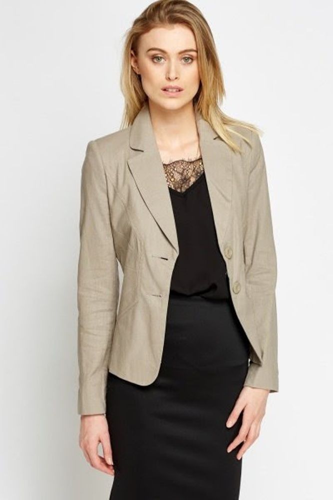 Twin Button Linen Blend Blazer - Beige
