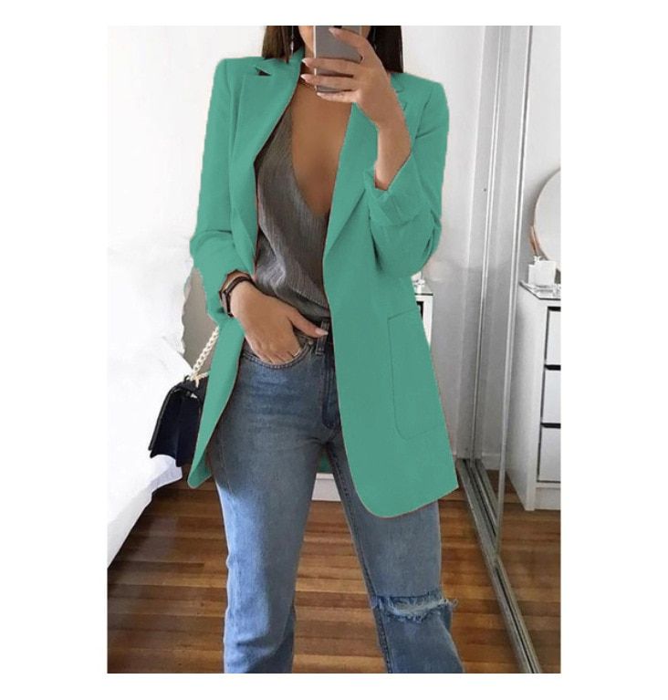 （Green Color）Outwear Slim Coats Office Ladies B Work