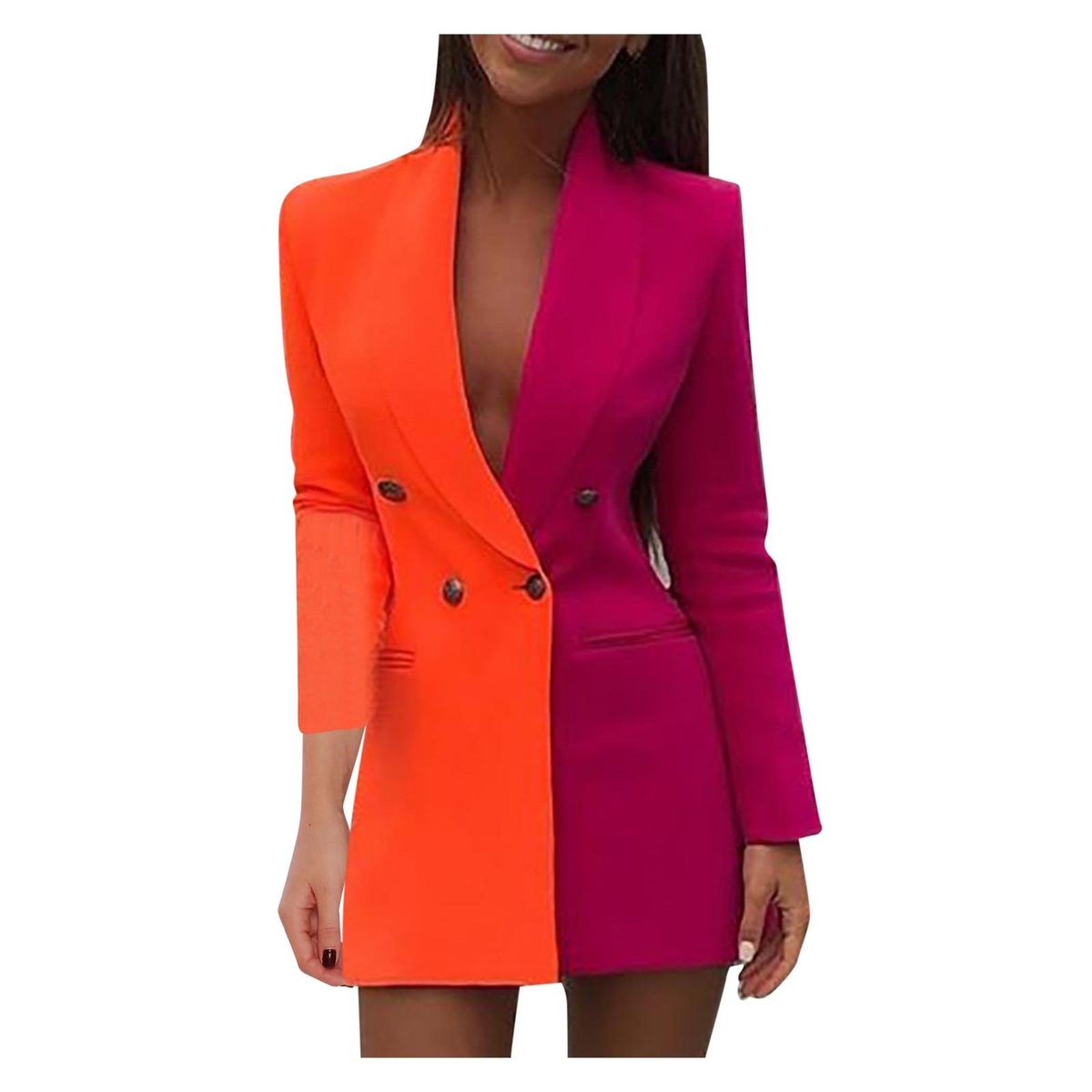 Elegant V Neck Office Lady Suit Dress Long Sleeve Colorblock Casual Blazer Red
