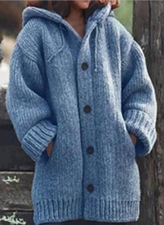 Button Down Hooded Knitted Cardigan Plus Size Sweater Coat