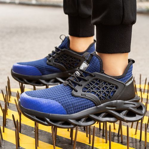 Men's Safety Shoes Steel Toe Work Boots Non-slip Sole Breathable Safety Shoes Steel Toe-Blue