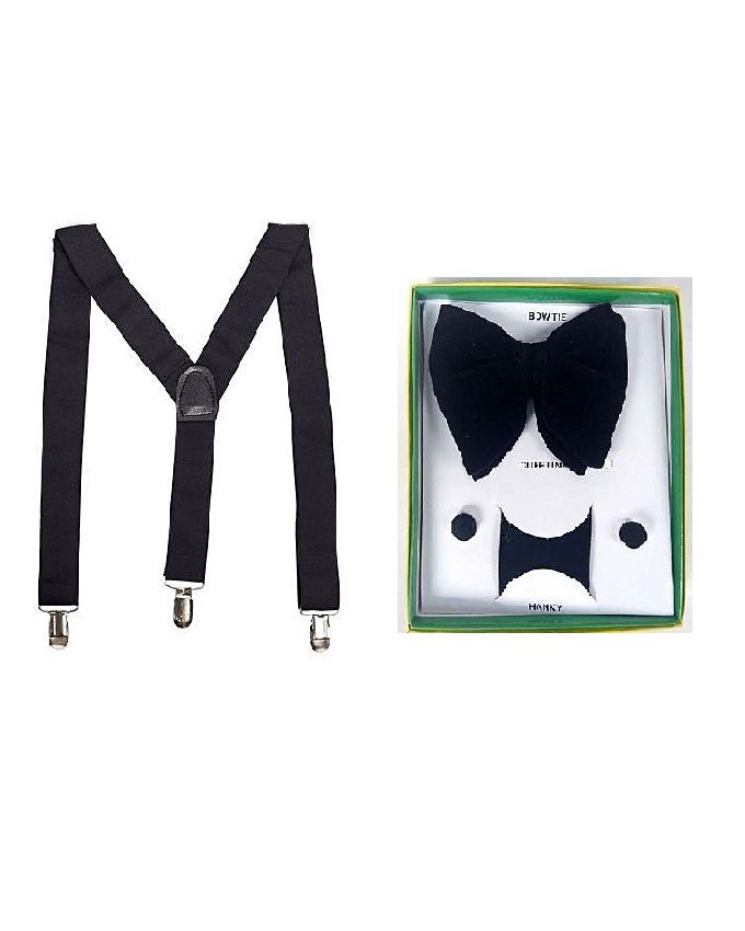 Suspenders Belt And Bow Tie With Cuff Links For Men - Black