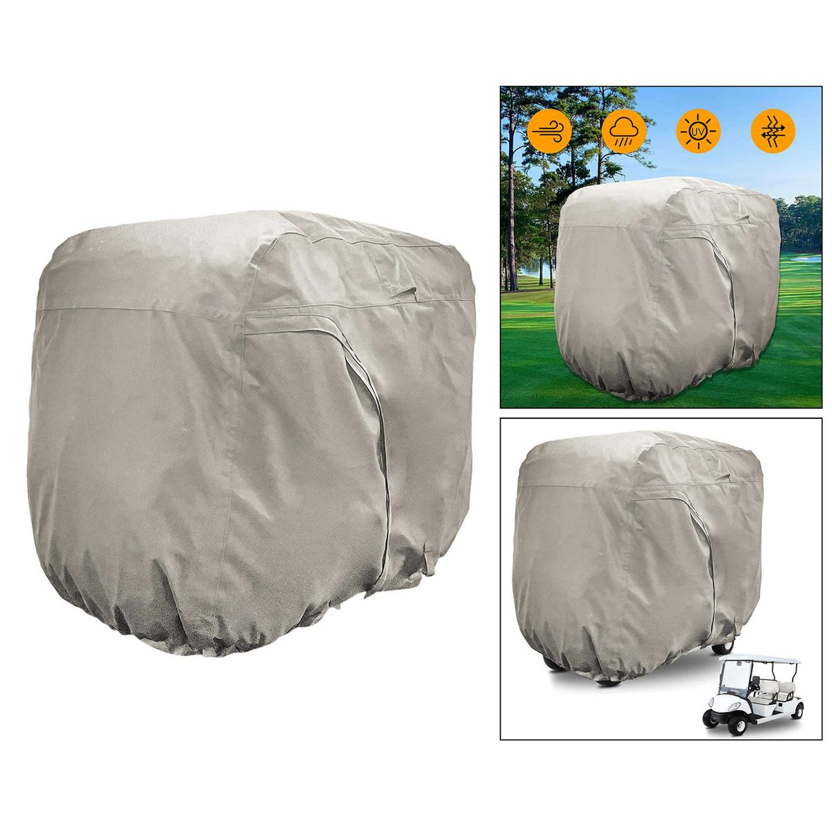Golf Cart Cover Waterproof Zipper Buggy Sun Protector Rain Cover Khaki