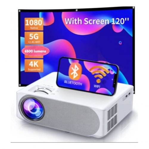 6500 Lumens 4K IOS/Android Native 1080P Full HD 5G Wi-Fi, Screen Mirroring Projector