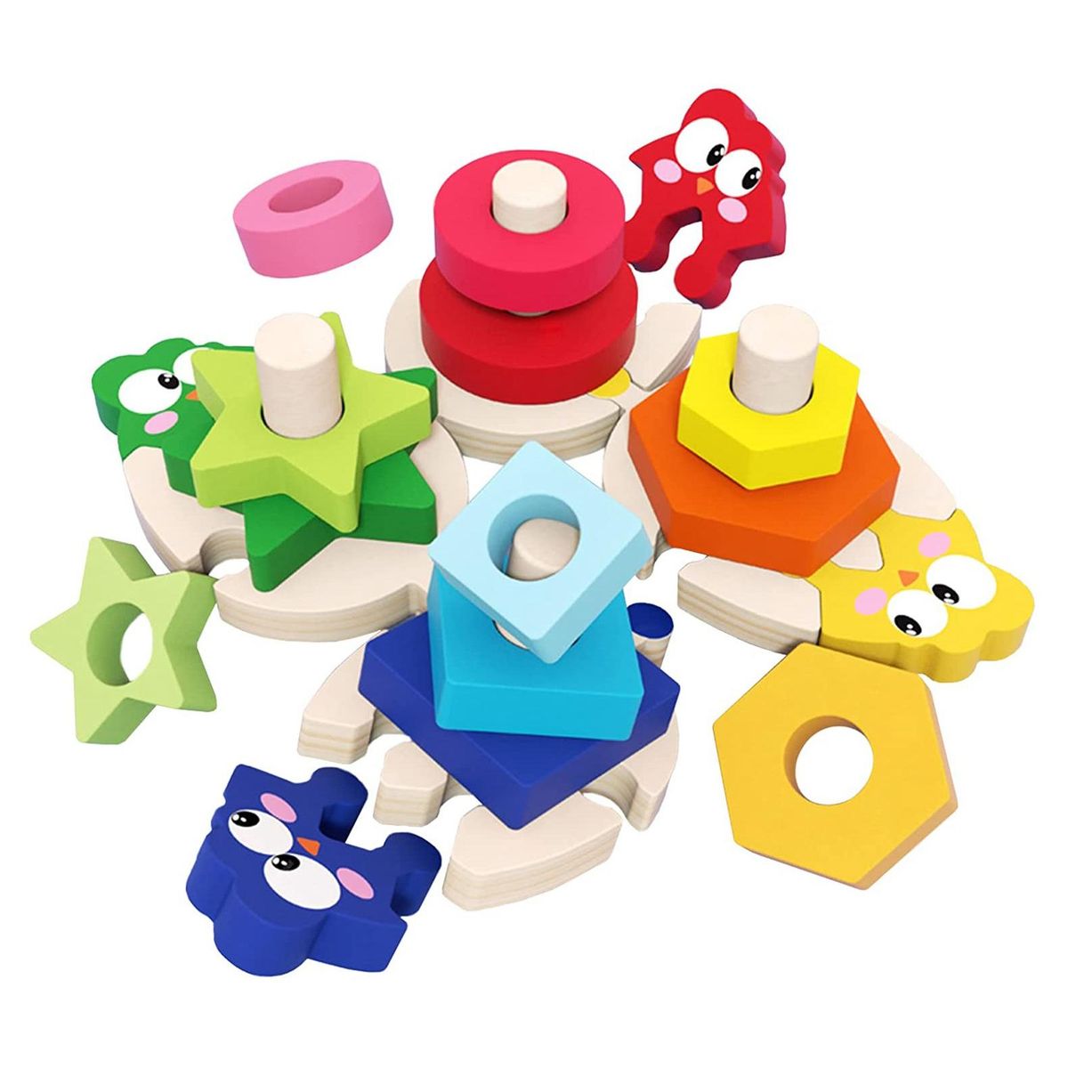 Wooden Sorting & Stacking Toys for Girls Boys Preschool