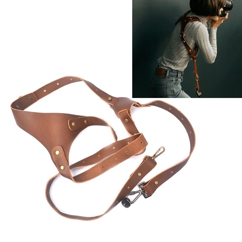Quick Release Anti-Slip Shoulder Genuine Leather Harness Camera Strap With Metal Hook For SLR / DSLR Cameras (Right Shoulder)