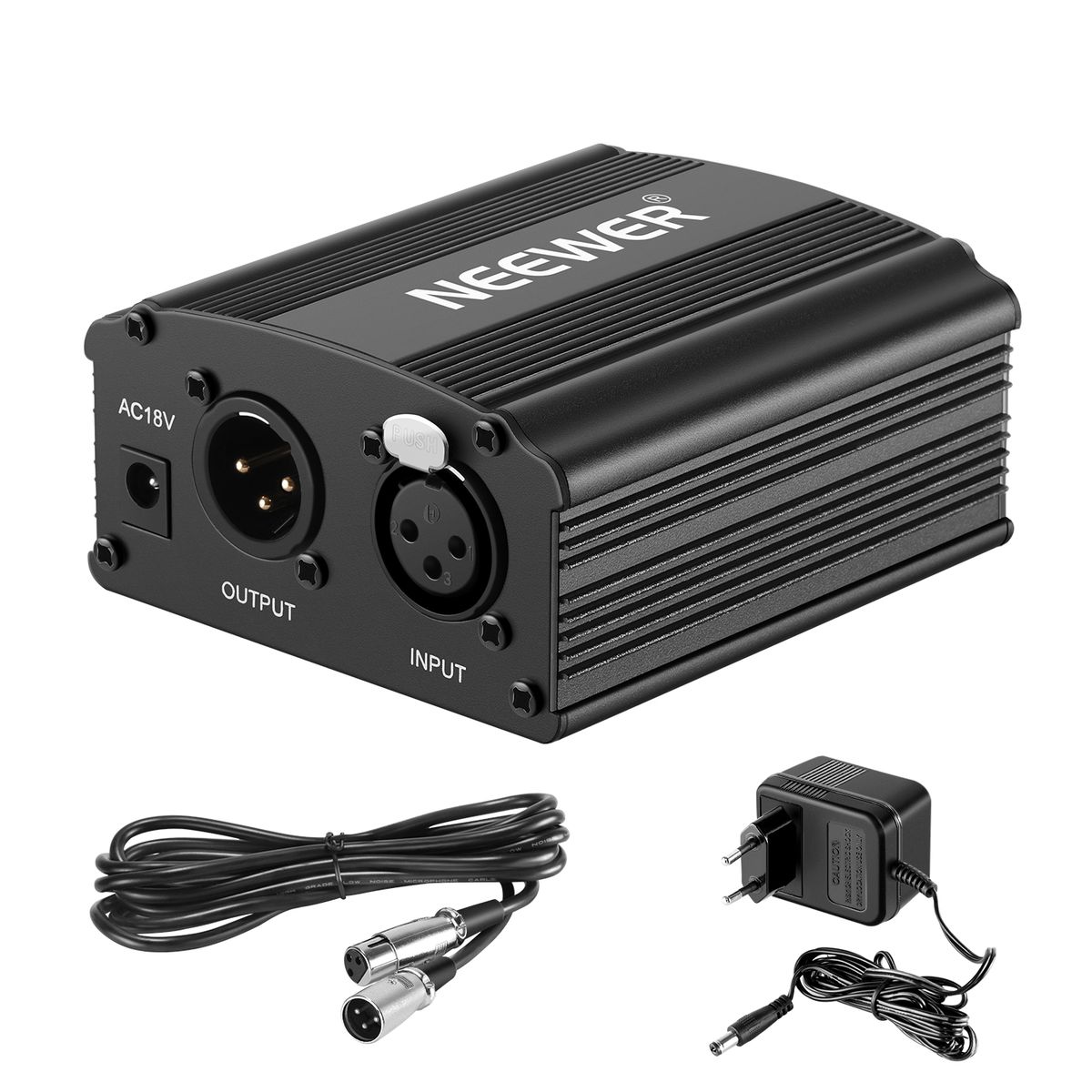 1 Channel 48V Phantom Power Supply With Adapter, Bonus+XLR 3 Pin Microphone Cable For Any Condenser Microphone Music Recording Equipment (8 Feet)
