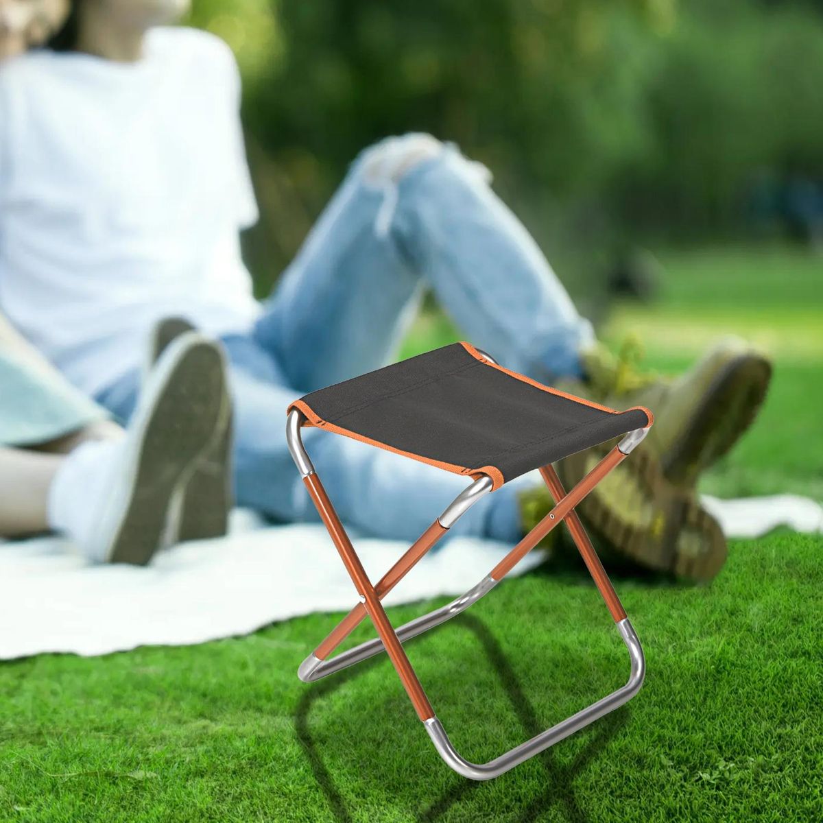 Folding Stool Mini Picnic Fishing Camping Chair Dark Orange