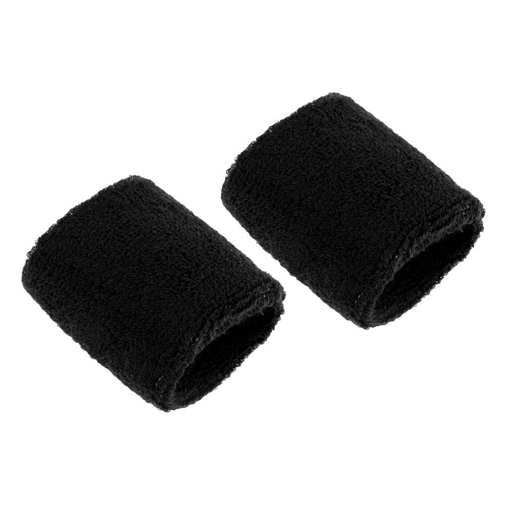 2Pcs Unisex Cotton Sweat Band Sweatband Wristband Basketball Black