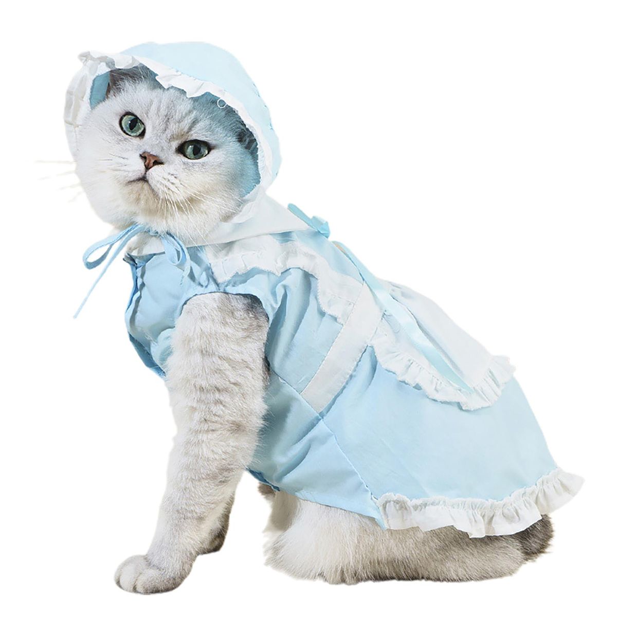 1 Set Pet Maid Outfit Cute Pet Dog Cat Maid Dress with Hat Blue