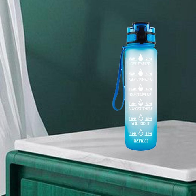 Motivational Water Bottle Leak Proof Drinking Jug Cycling Clear Blue