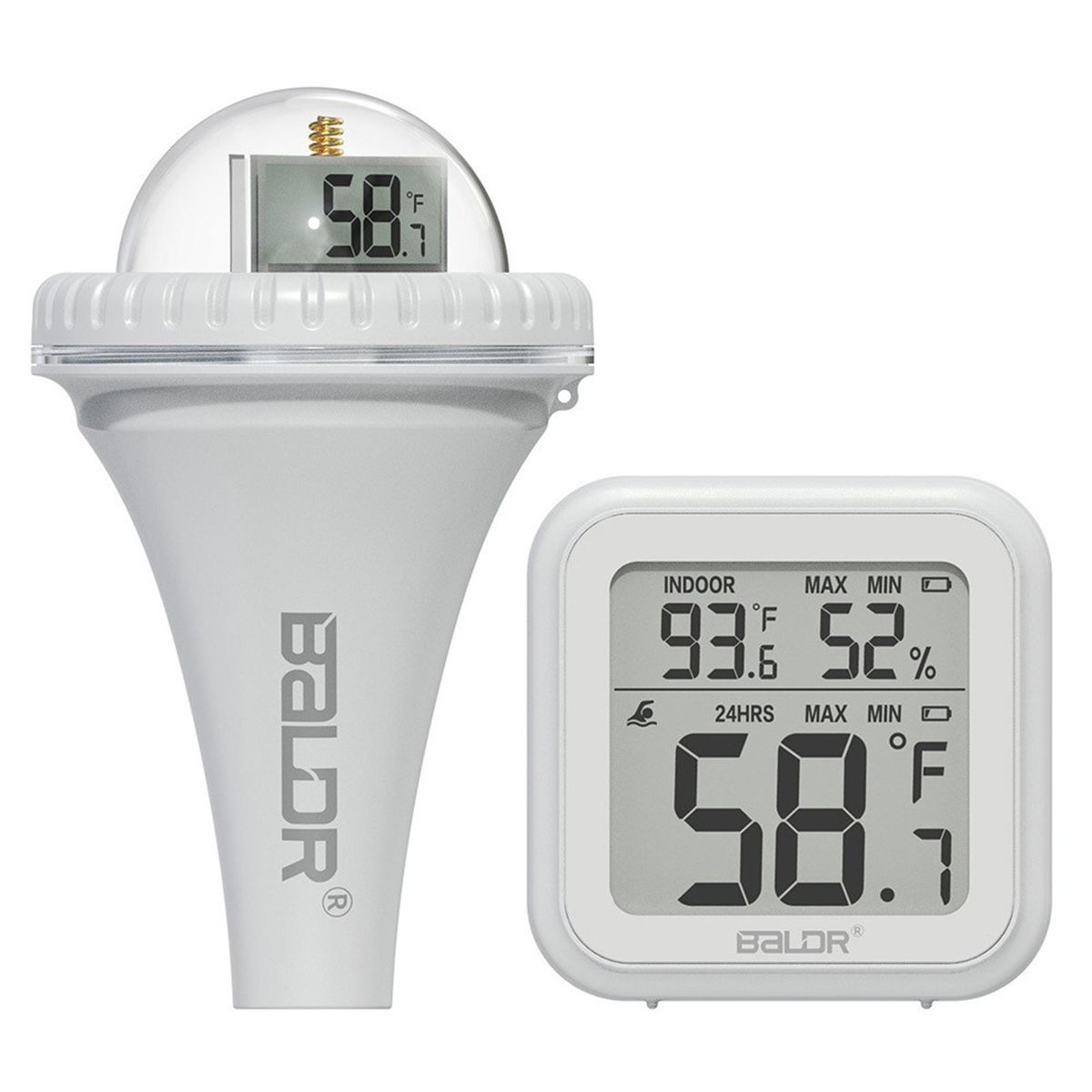 BaLDR Pool Thermometer, Wireless Pool Thermometer Floating Easy Read, Pool Thermometer for Swimming Pool Hot Tubs Pond Test Kits & Thermometers LCD Screen 360 Degree Visibility White Not included Batteries