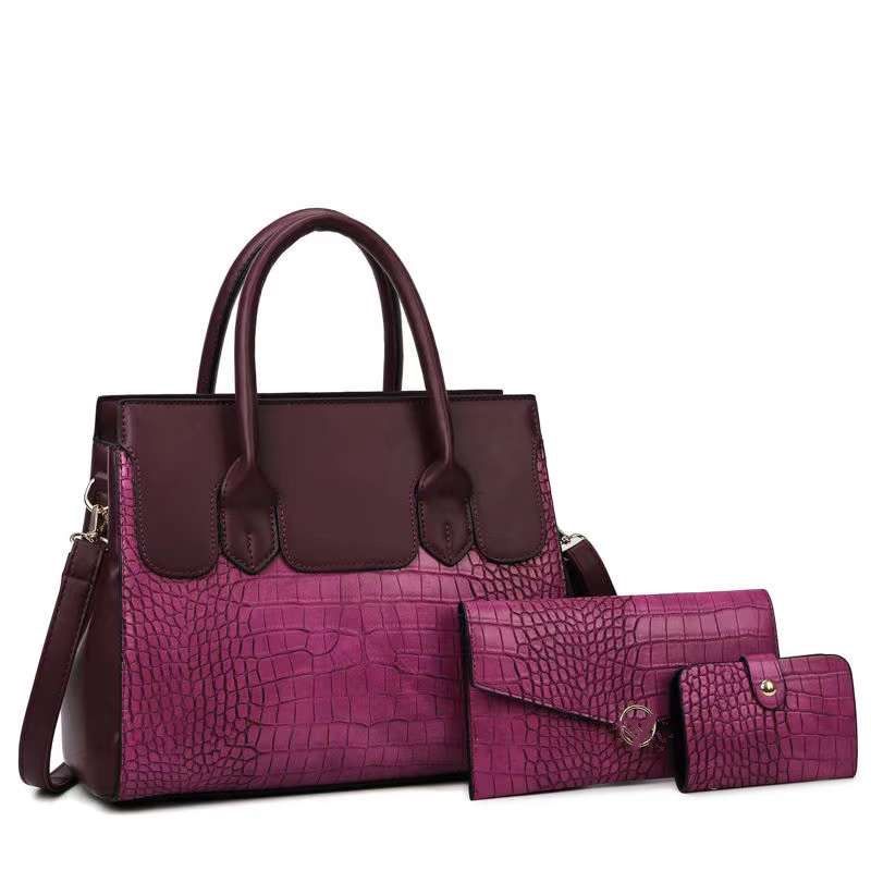3 Set Women's Shoulder Portable Ladies Stylish Handbag Purple