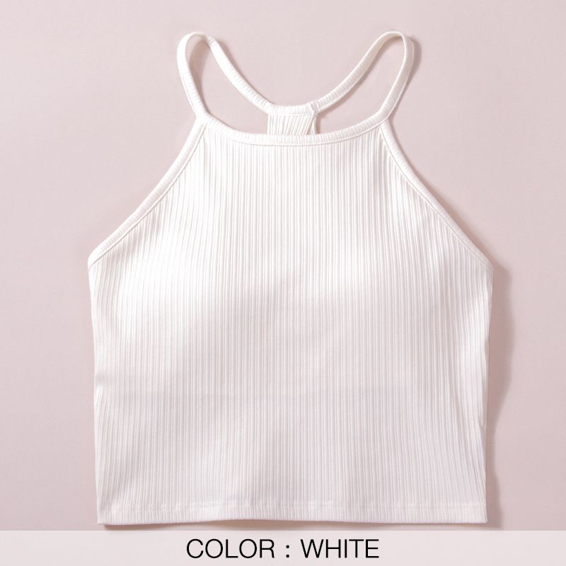 (white)LORIOT Ribbed Backless Bra Camisole For Women Crop Tank Top Sando Singlet Vest Halter Neck Sleeveless  Casual SA1191 WEF