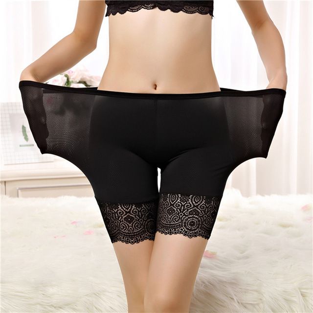 (Black)40KG-100KG Women Plus Big Size Safety Pants Soft And Comfortable Modal Material Shorts With Lace Panties DOU