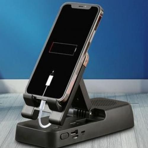 Desktop Tablet Phone Holder Wt Bluetooth Speaker & Powerbank