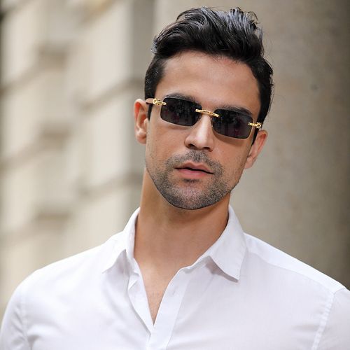 Men Designer Rimless Sunglasses With Pouch