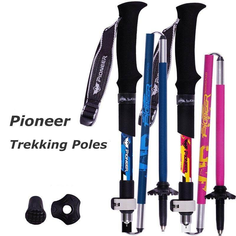 Collapsible Ultralight Carbon Fiber Aluminum Trekking Pole Hiking Climbing Trail Poles Blue Black 35-130