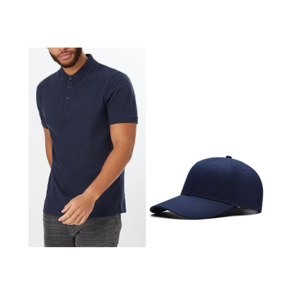 MENS QUALITY SINGLE MEN COLLAR NECK POLO NAVY BLUE AND CAP
