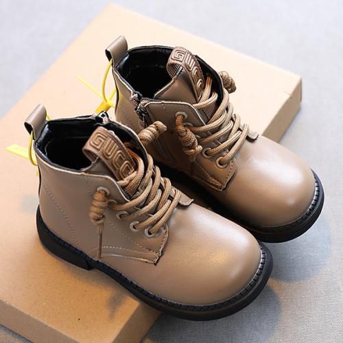 Girls Boots Odinkat Children's Leather Boots-Khaki