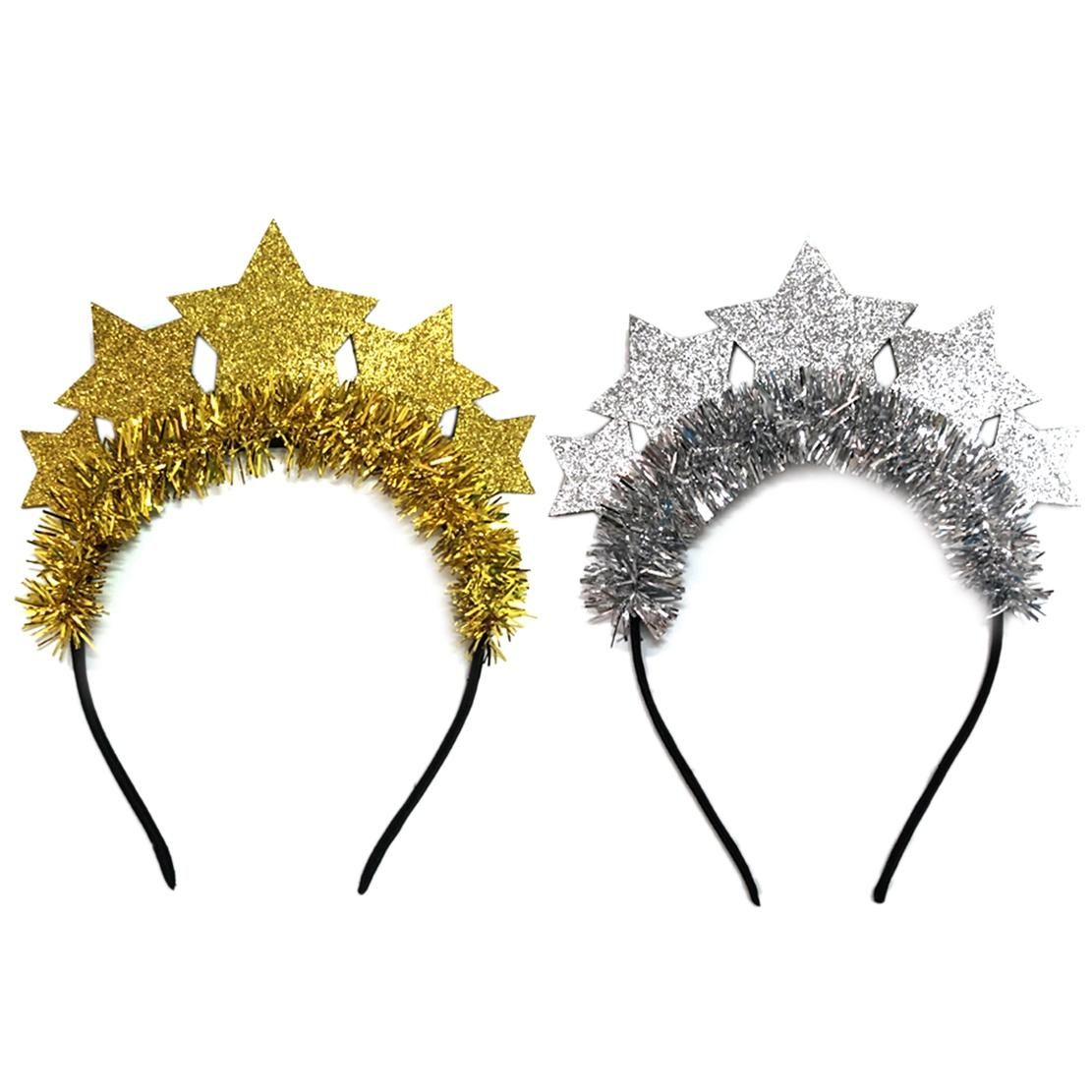 2Pcs Glitter Stars Headbands Christmas Tinsel Hair Bands