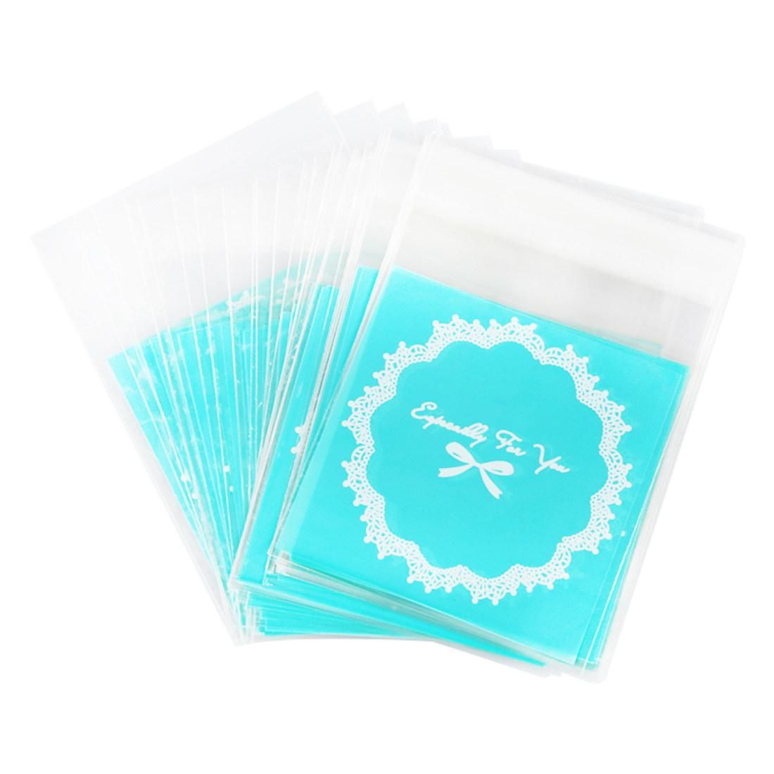 50pcs 10x10cm Cookie package lace -adhesive plastic bags blu
