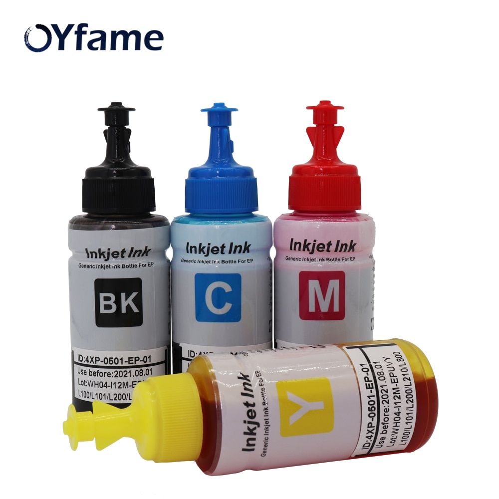 OYfame Refill Dye Ink Kit For Epson L100 L110 L120 L132 L210 L222 L300 L312 L355 L350 L362 L366 L550 L555 Printer Ink 4 Color