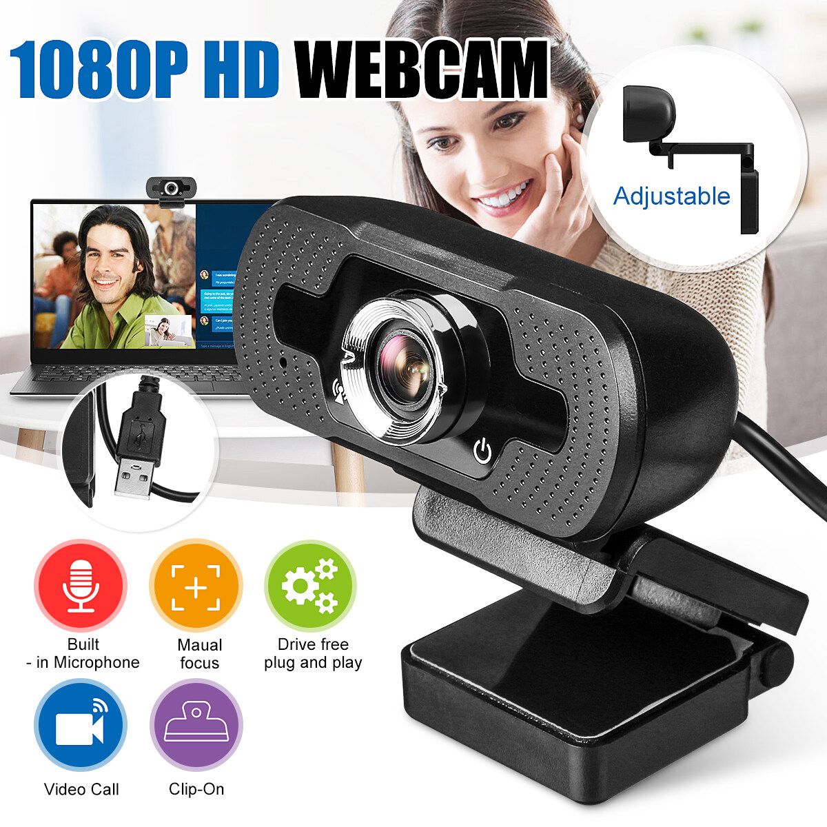 1080P HD Webcam USB 2.0 Web Camera Cam With Microphone For Video Laptop Desktop