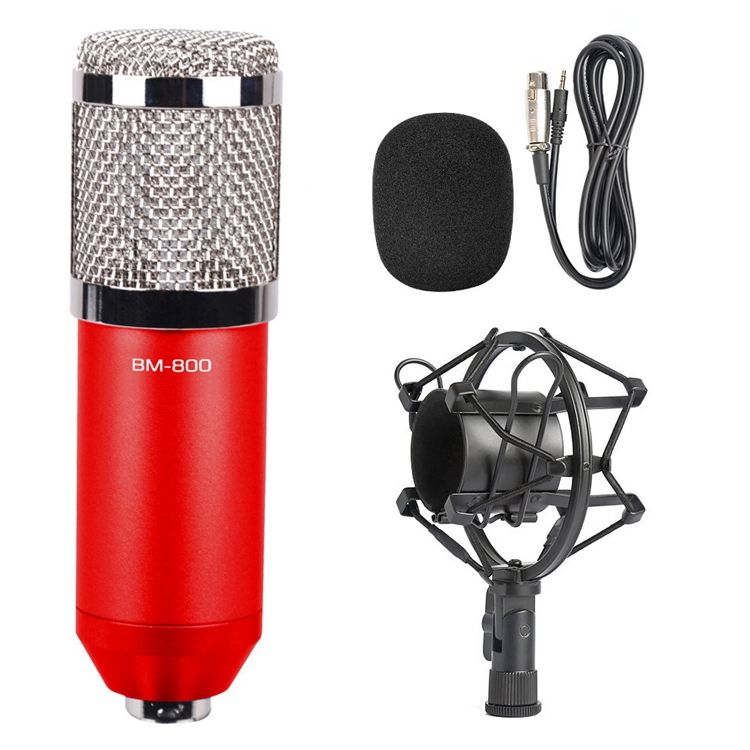 BM-800 3.5mm Studio Recording Wired Condenser Sound Microphone With Shock Mount, Compatible With PC / For Live Broadcast Show, KTV, Etc.(Red)