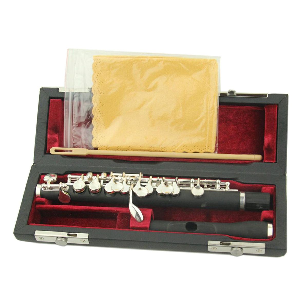 Plated C Piccolo Flute With Wood Case Cleaning Cloth