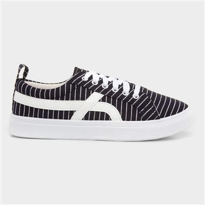 Womens Navy Stripe Lace Up Canvas