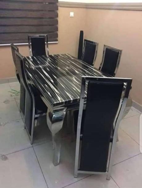 Classic 6seaters Marble Top Dining Set (black)