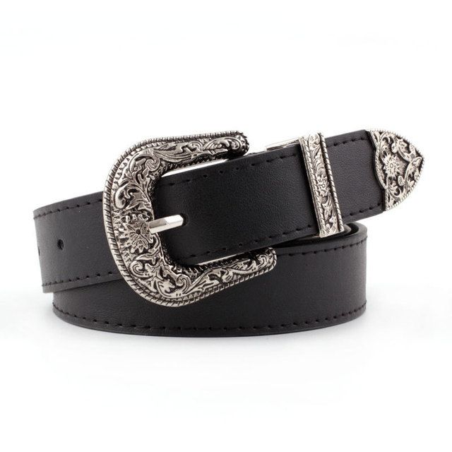 PU Leather Belt For Women Square Buckle Pin Buckle Jeans Black Belt Chic Fancy Vintage Strap Female 404(#371-black)