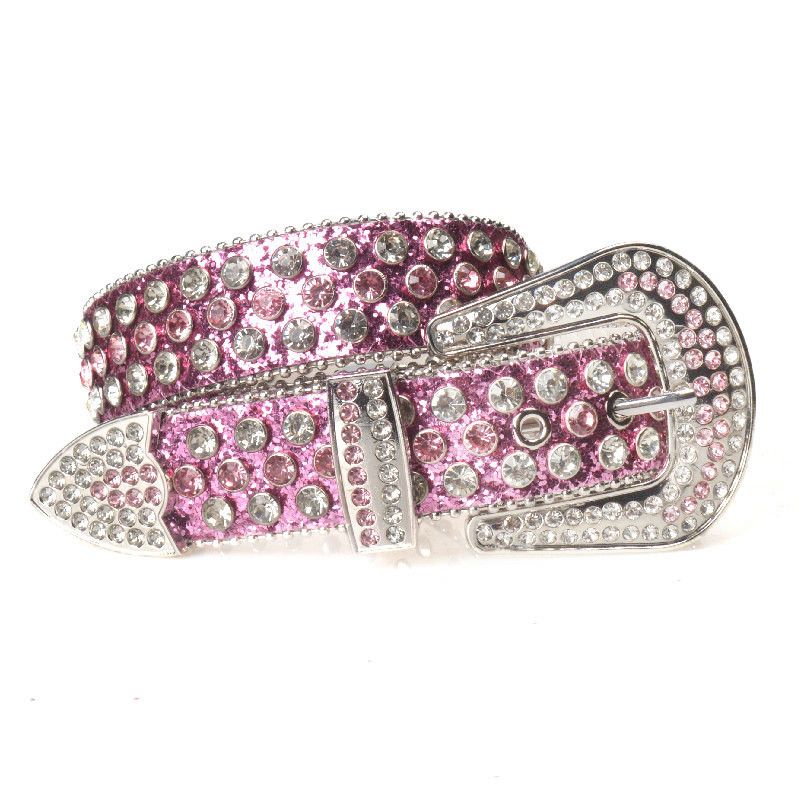 (pink)Western Cowgirl Cowboy Bling Bling Rhinestones Belt Y2K Belts Studded Belt For Women Men XXM